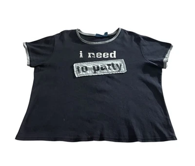 Vintage Y2K TeeCo I Need To Party Graphic Ringer Boxy Fit T Shirt Size 2XL - Image 1 of 4
