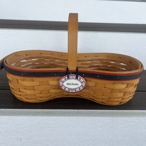Longaberger 2000 Century Celebration BBQ Buddy Basket Red Blue Stripe With Liner - Picture 1 of 5