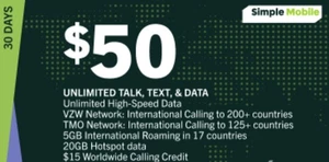 Simple Mobile $50 Refill Plan DIRECT - Picture 1 of 1