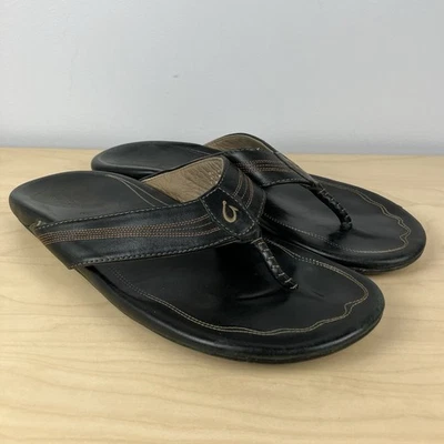 Sandalias chanclas Olukai para hombre talla 13,0/46 Manini de cuero negro Foto 1 de 4