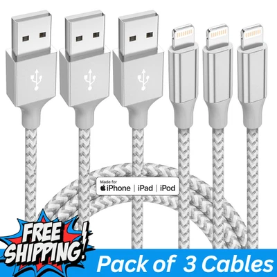 Heavy Duty Braided Long USB Fast Charger Cable Lead For iPhone 14 13 12 11 X 7 8 - Image 1 of 4