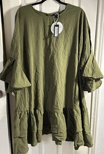 Camicia donna Boohoo verde con volant smock nuova taglie forti 20 cravatta in vita mancante - Foto 1 di 8