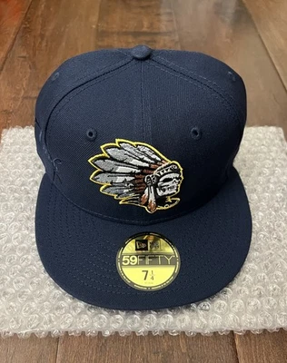 7 1/4 Hat Club New Era 59Fifty Side Script Skull Chief Blue Patch Hat IN HAND - Image 1 of 4