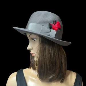 Gray Wool Fedora Hat Feathers Banded Size 6 7/8 Small Made in USA Microfelt - Picture 1 of 8