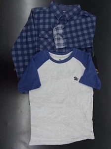 Toddler Boys American Hawk 2pc Dark Blue Plaid Shirt Set Size 2T - 14/16 - Picture 1 of 6