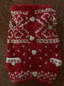 Pet Knit Red/White Heart Sweater With Heart Buttons & Ribbon Roses...  Size S