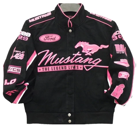 Authentic Ford Mustang Women Cut Cotton Twill Black Pink Jacket JH Design New Cover