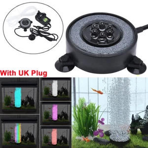 LED Aquarium Light Fish Tank Bubble Pump Auto Color Changing Round Air Stone AF - Picture 1 of 13