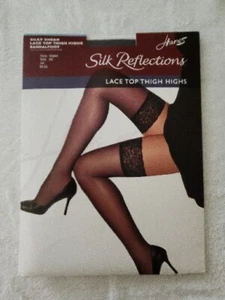 Hanes Silk Reflections Lace Top Thigh Highs Size AB Jet 0A444 NEW - Picture 1 of 2