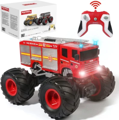 Remote Control Monster Truck - 1:18 Scale RC Fire Truck, 2.4Ghz Big Wheel School - Image 1 of 4