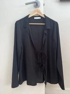 Womens Tie Up Shirt Satin Look - Picture 1 of 3
