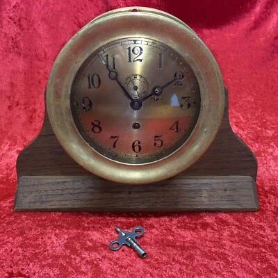 Reloj Chelsea Era Primera Guerra Mundial Latón Barco Esfera 6” Bisel Tornillo - Funciona con Llave Foto 1 de 4