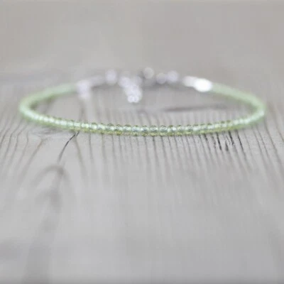 Natural Green Peridot Faceted Round August Birthstone Beads Women Bracelets 6-8" - Image 1 of 4