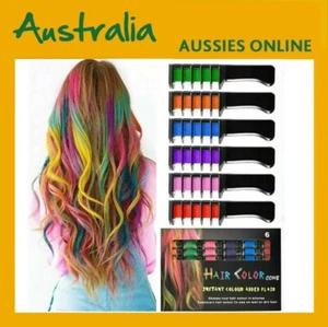 6 Color Set Temporary Hair Chalk Color Comb Dye Cosplay Washable Hair Color Comb - Picture 1 of 9