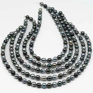 8-9mm Multicolor Drop Tahitian Pearl Bead with High Luster, In Full Strand with - Picture 1 of 10