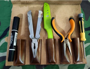 Bolsa de almacenamiento de herramientas cuchillo tijeras tornillo bolsillo vaca cuero café H956 - Imagen 1 de 4