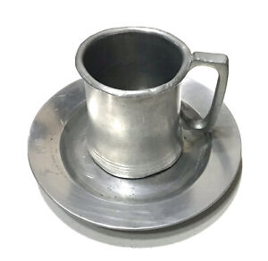 Vintage Antique Sheffield England Gornish Pewter Army Desk Accessory Cup Plate