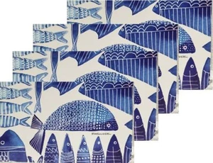 Set of 4 Same Plastic Non Clear Kitchen Placemats, 13"x18", BLUE FISH, Abbott - Picture 1 of 14