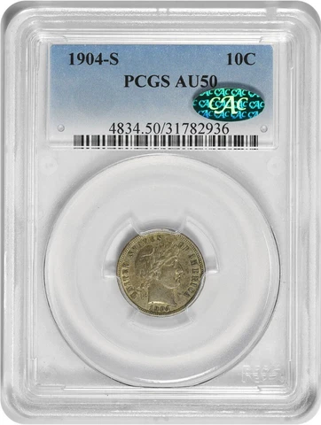 1904-S Barber Silver Dime AU50 PCGS (CAC) Cover