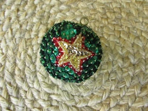 GREEN RED GOLD STAR SEQUIN and BEAD CHRISTMAS ORNAMENT Hand Made - Picture 1 of 7