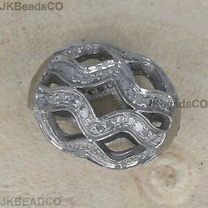 Pave Diamond Filigree Open Beads Silver Oxidised Pave Diamond Spacer 17x13mm