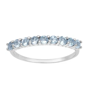 925 Sterling Silver Round Cut 0.46 Ctw Aquamarine Eternity Band Engagement Ring - Picture 1 of 3