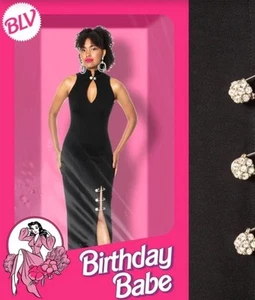 Abito da festa TADASHI vintage anni 90 caché elasticizzato nero maxi vamp small/med - Foto 1 di 22