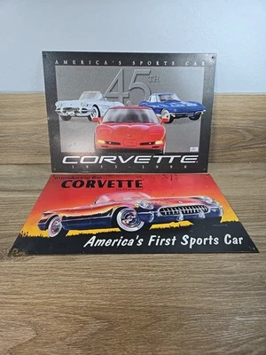 Corvette By Chevrolet -- 2 Tin Metal Signs -- 45th Americas First Sports Car - Image 1 of 4