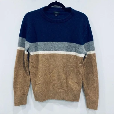 J.CREW Men M Rugged Merino Wool Colorblock Crewneck Striped Sweater Preppy Golf - Image 1 of 4