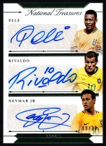 2018 National Treasures Triple Pele Rivaldo Neymar Jr. Auto /20 Brasil #TR-BRA - Picture 1 of 3