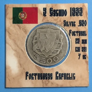 1933 Portugal 5 Escudo - Silver .650 #137 - Picture 1 of 2