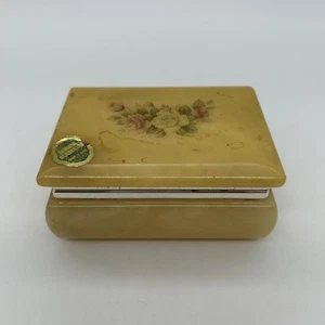 Vintage Italian Alabaster Trinket Jewellery Box Hinged Floral Roses - Picture 1 of 17