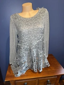 Fairycore Gremlincore FERATELLI BOUTIQUE Mujer S Top Boho Gris Floral Encaje 1535 - Imagen 1 de 6