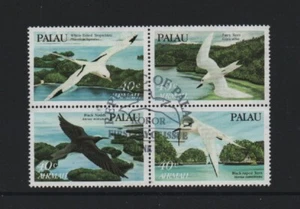 PALAU 1984 AIR. BIRDS SE-TENANT BLOCK OF 4 (SG52a) *P/MARK FIRST DAY OF ISSUE* - Picture 1 of 2