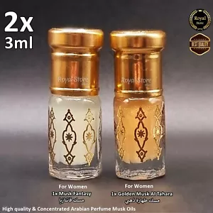 2x Muschio Dorato Al Tahara + Musk Fantasy 3ml Profumo Arabo Alta Qualità مسك طهارة - Foto 1 di 3