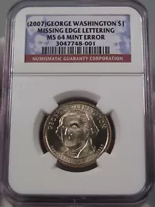 ERROR Washington $1 Missing Edge Lettering NGC MS64.  #25 - Picture 1 of 10