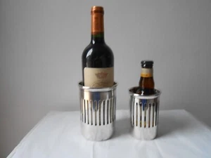 Deux anciens porte-bouteilles métal argenté Vin et bière Poinçons. bottle holder - Bild 1 von 8