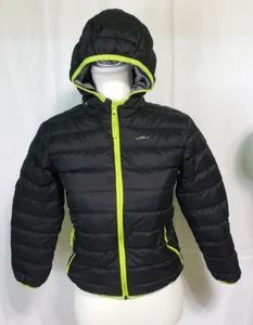 Eddie Bauer Boy's Down Jacket Coat Reversiable Hood Black Gray Green Size S 7/8 - Picture 1 of 14