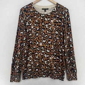BANANA REPUBLIC Sweater Womens M Leopard Crewneck Jumper Cotton Viscose Brown - Picture 1 of 12