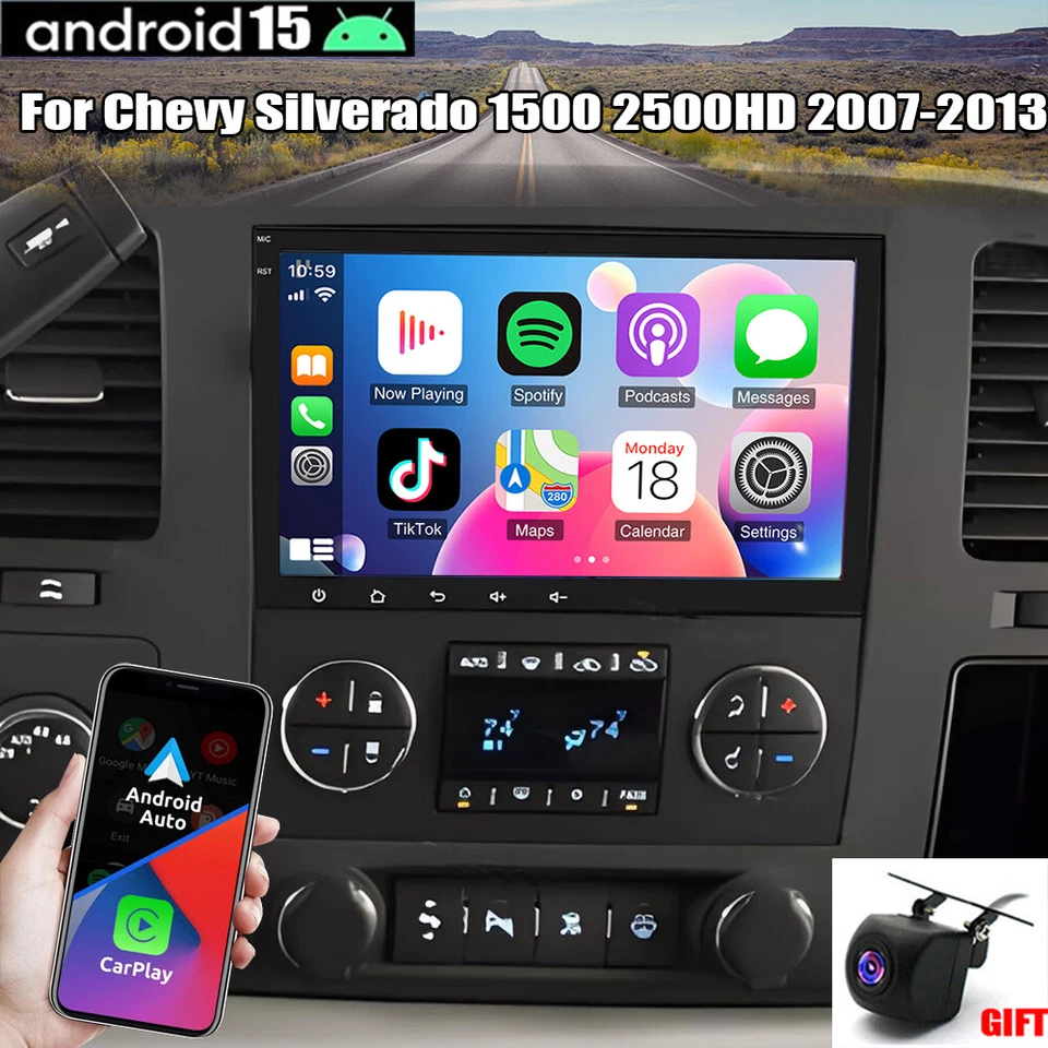 Rádio estéreo automotivo Apple Carplay GPS WIFI para Chevy Silverado 1500 2500HD 2007-13 - Imagem 1 de 4