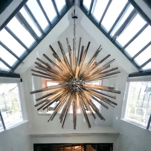 Smoked Glass Rod Flare Chandelier 18 Rustic Edison Style Bulbs with 2Metre Chain - Picture 1 of 7