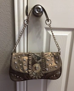 Bolso de Colección Y2K BEBE Tachonado Estrás Logo Hombro Taupe/Gris Cálido Cartera Nuevo - Imagen 1 de 10