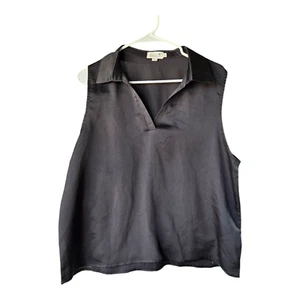 Molly Bracken Black Collared Sleeveless Shirt Career Top Blouse Women's Size XL - Picture 1 of 5
