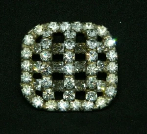 Clear Rhinestone Art Deco Style Large Square Silver Tone Vintage Button Sewing - Picture 1 of 4