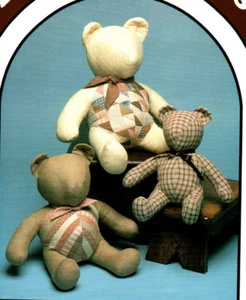 And the Three Bears Vintage Doll Pattern Soft Sculpture Patchwork & Tea Dye Bear - Picture 1 of 2