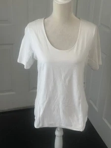 Un-Basic! Tahari Womens White Short Sleeve Sculptural Princess Seamed T-Shirt L - Picture 1 of 14