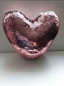 HEART SEQUIN CUSHION PINK  SILVER REVERSIBLE SEQUIN MAGIC 