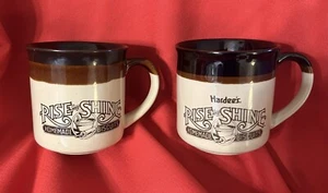 HARDEE’S 1986, 1989 Rise and Shine Homemade Biscuits Coffee Mugs Cups Lot of 2 - Picture 1 of 3