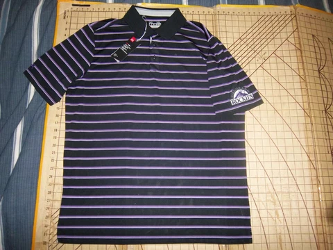 MENS XLARGE BLACK/PURPLE STRIPED UNDER ARMOUR ROCKIES ADORNED POLO SHIRT - NWT Cover