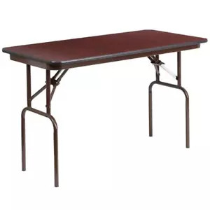 Unbranded Folding Table 4-Seater Protective Floor Caps Rectangular Metal Brown - Picture 1 of 7